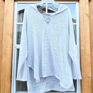 Hooded Grey Blouse Tying in Front